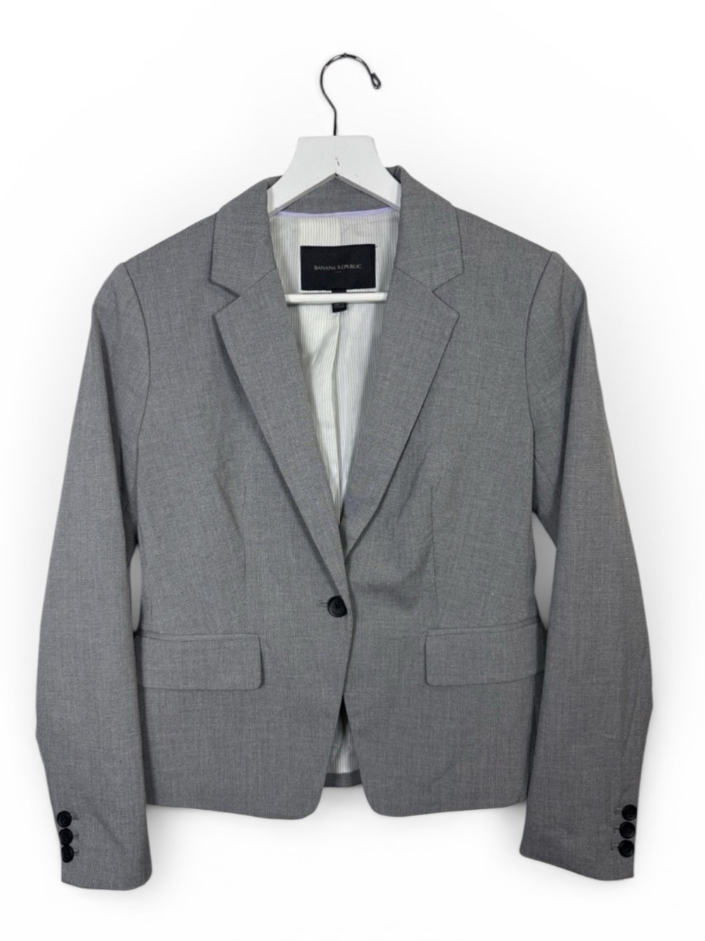 Banana Republic Stretch Twill Classic One Button Blazer Gray W2414 Sz 4 Petite